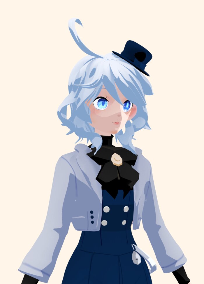 furina texture painted face, angled view